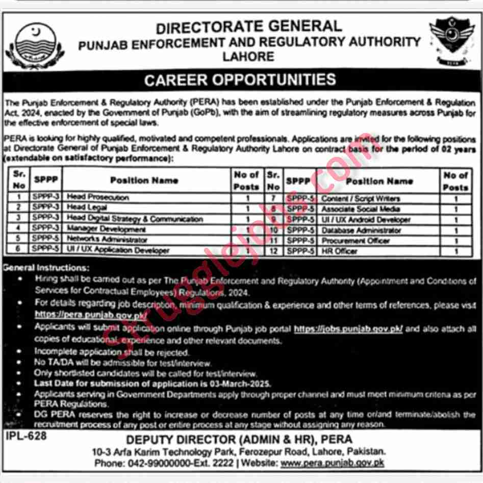 Jobs in Punjab Enforcement & Regulatory Authority