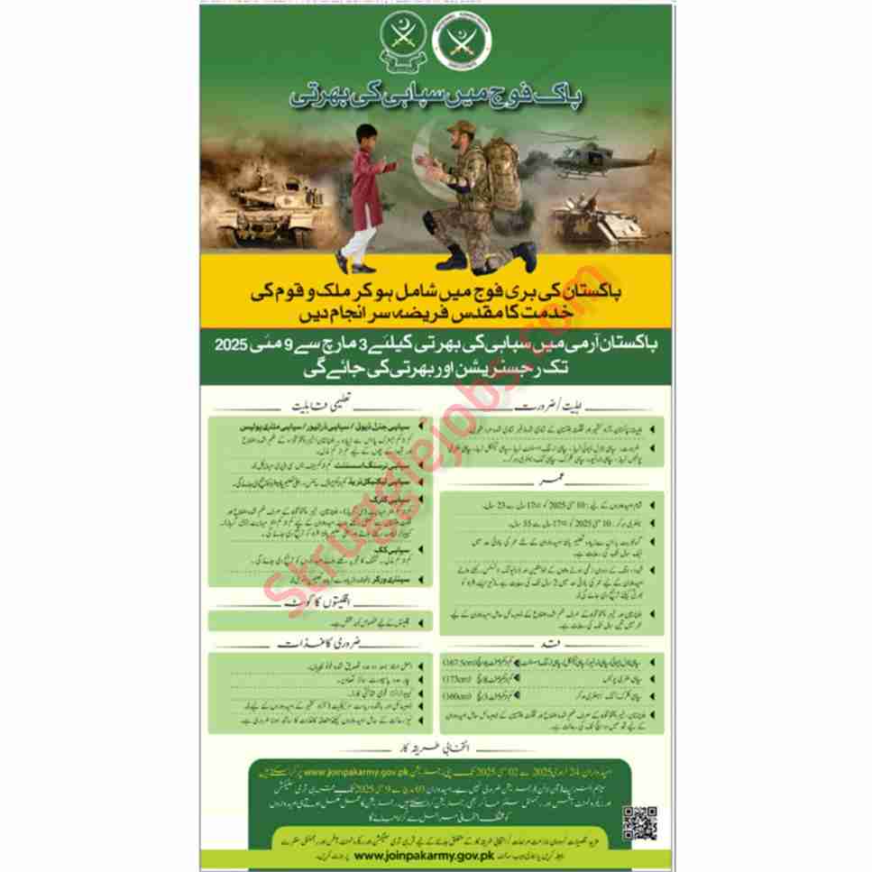 Jobs Opportunities a tPak Army 2025 Recruitment of Soldiers 