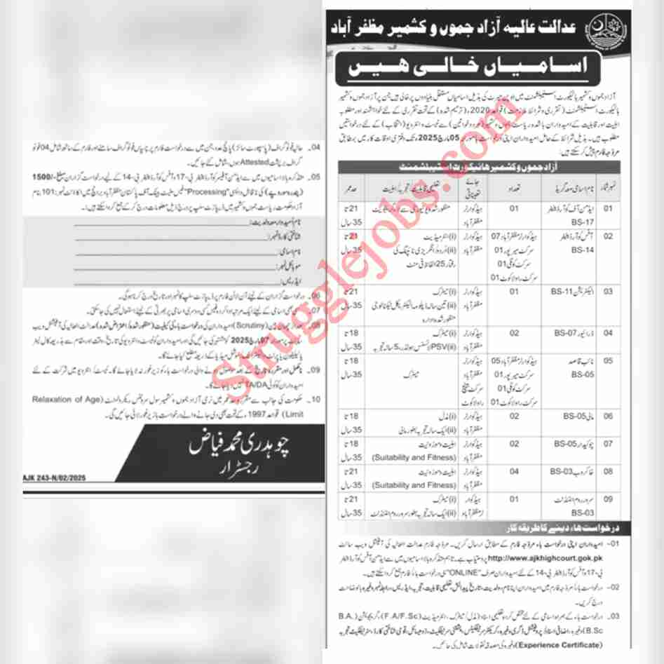 Job Opportunities in the High Court of Azad Jammu & Kashmir, Muzaffarabad