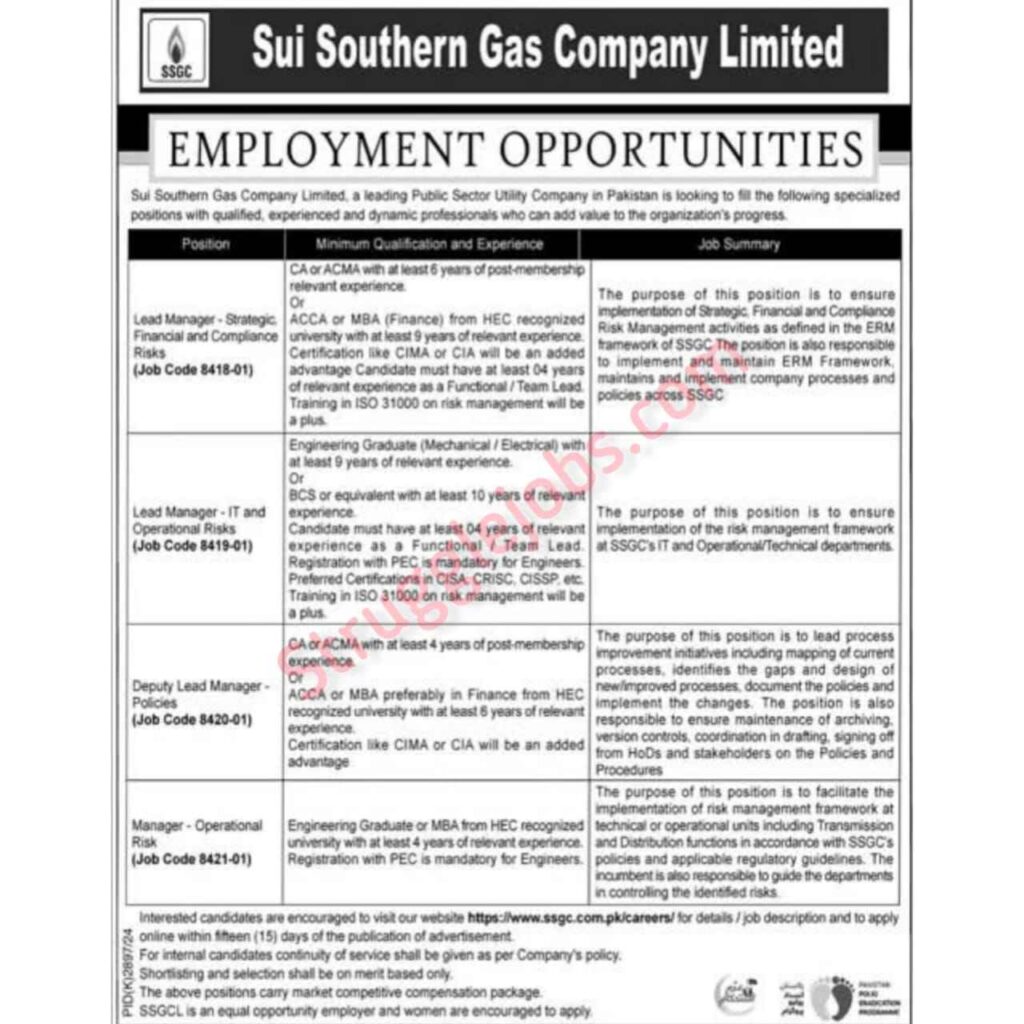 Sui Southern Gas Company Latest Jobs SSGC 2025: Exciting Career Opportunities