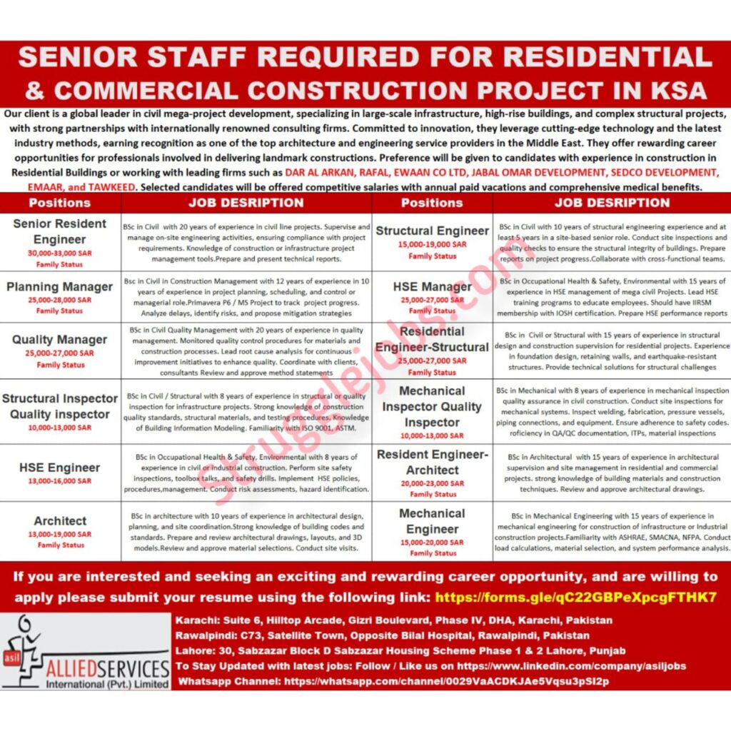 Exciting Jobs Opportunities in Residential & Commercial Construction Projects – KSA 2025