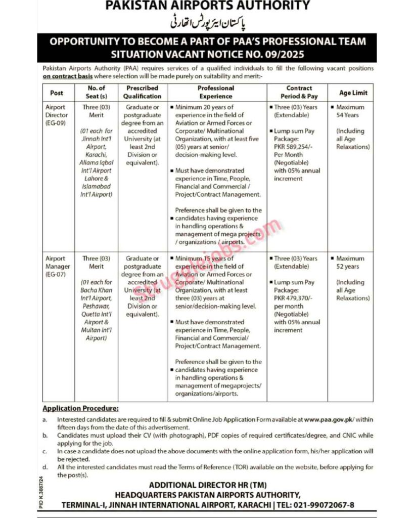 Pakistan Airports Authority Latest Jobs Opportunity 2025