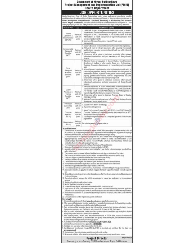 Jobs Opportunity in KPK Health Department