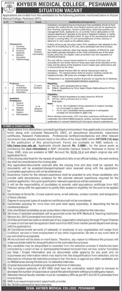 Khyber Medical College Latest Jobs in Peshawar