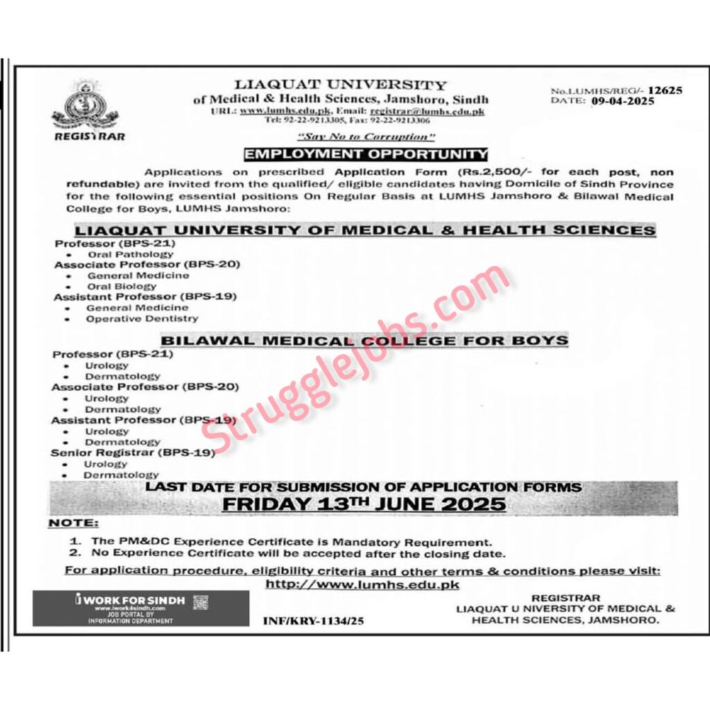 Jobs in Liaquat University of Medical & Health Sciences 2025
