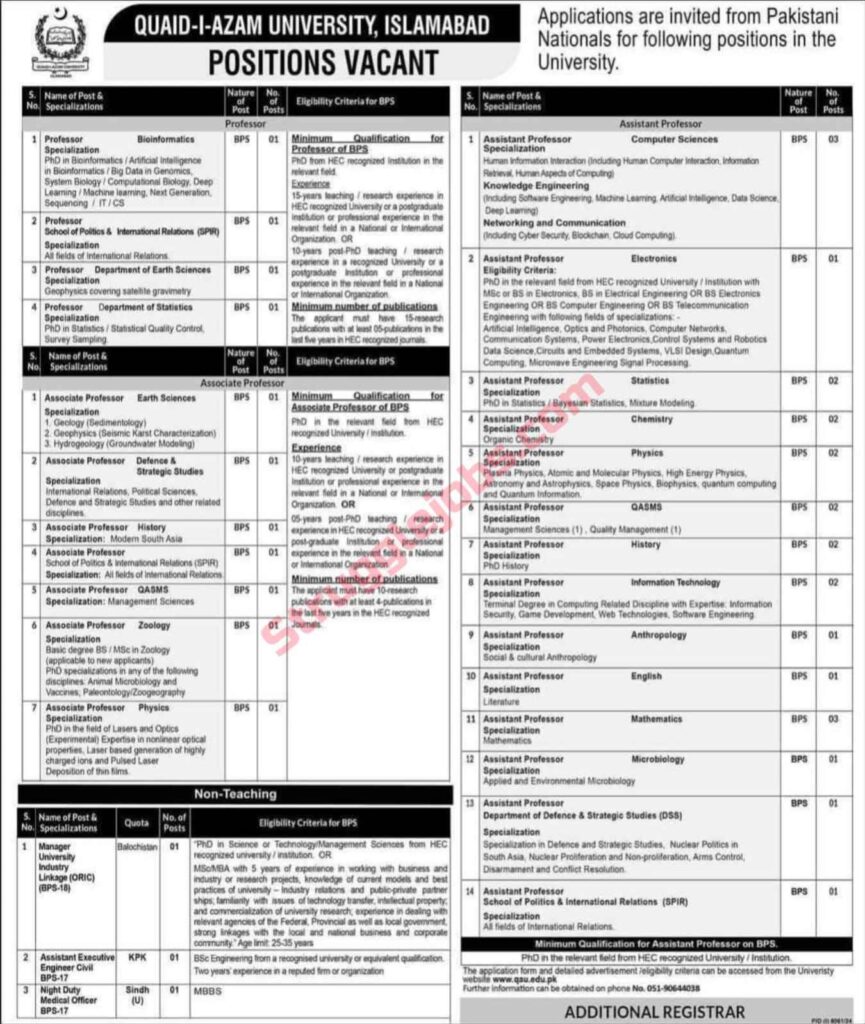 Exciting Jobs Opportunities at Quaid-i-Azam University, Islamabad