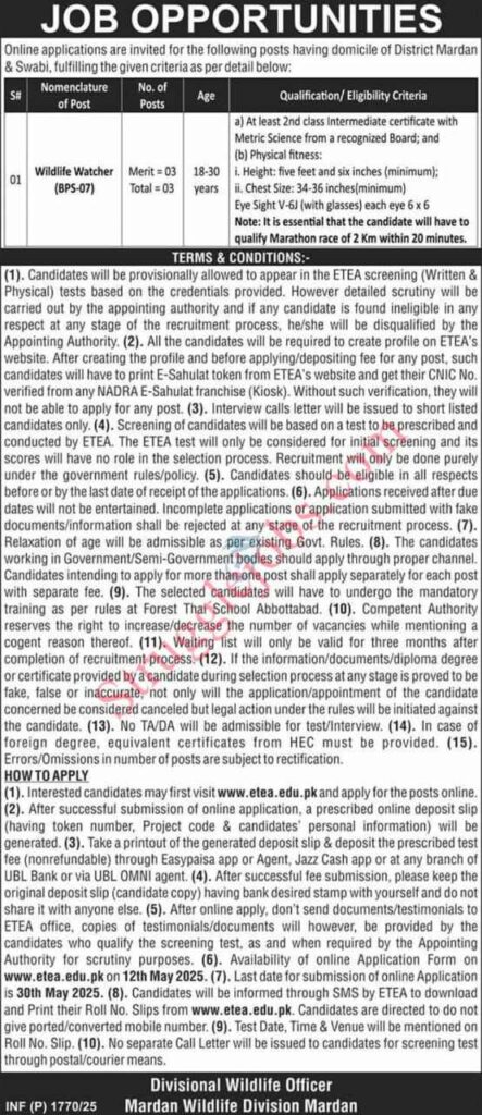 Jobs in District Mardan & Swabi – Apply Online Now for Divisional Wildlife Vacancies