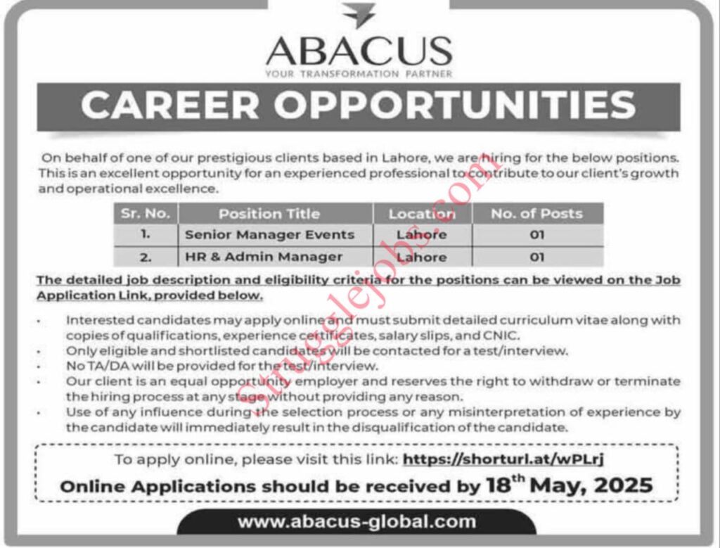 Jobs Opportunities at Abacus Consulting – Apply Now in Lahore