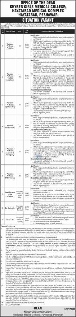 Khyber Girls Medical College Jobs Hayatabad