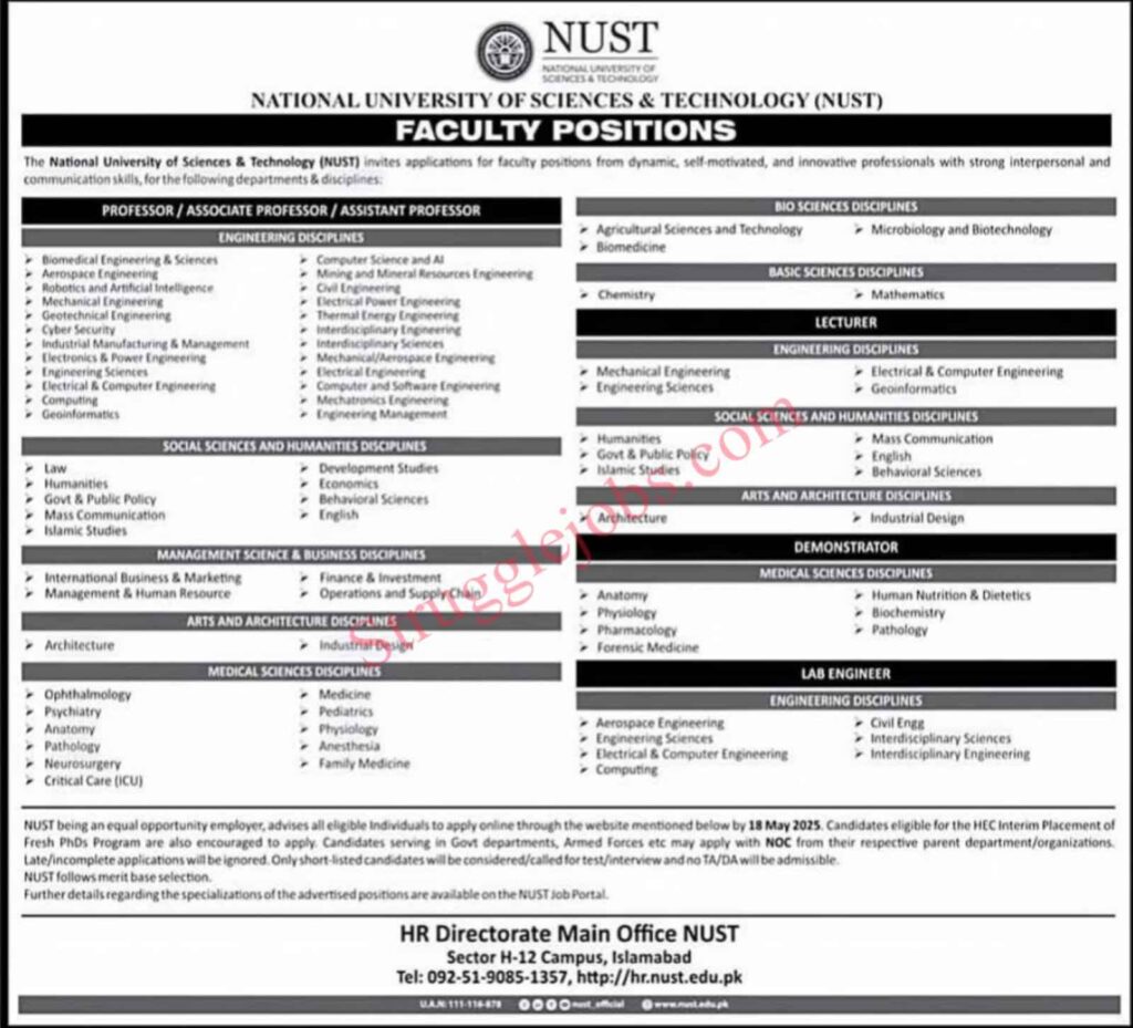 NUST University Jobs in Islamabad