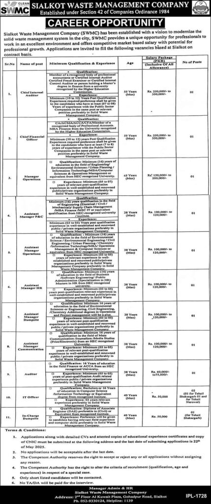 Latest Jobs in Sialkot Waste Management Company 2025