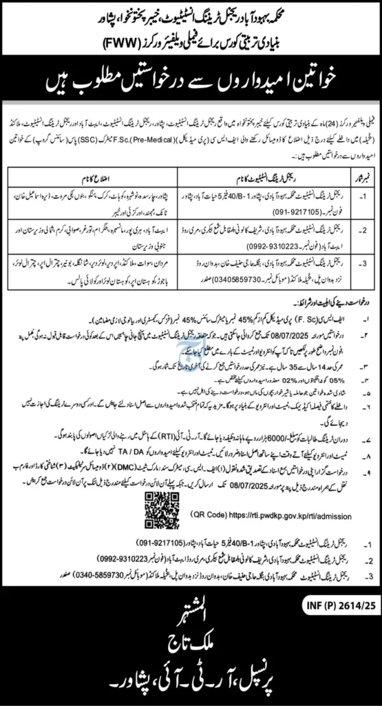 Jobs in Population Welfare Department Regional Traning Institute Family Welfare Workers Course
