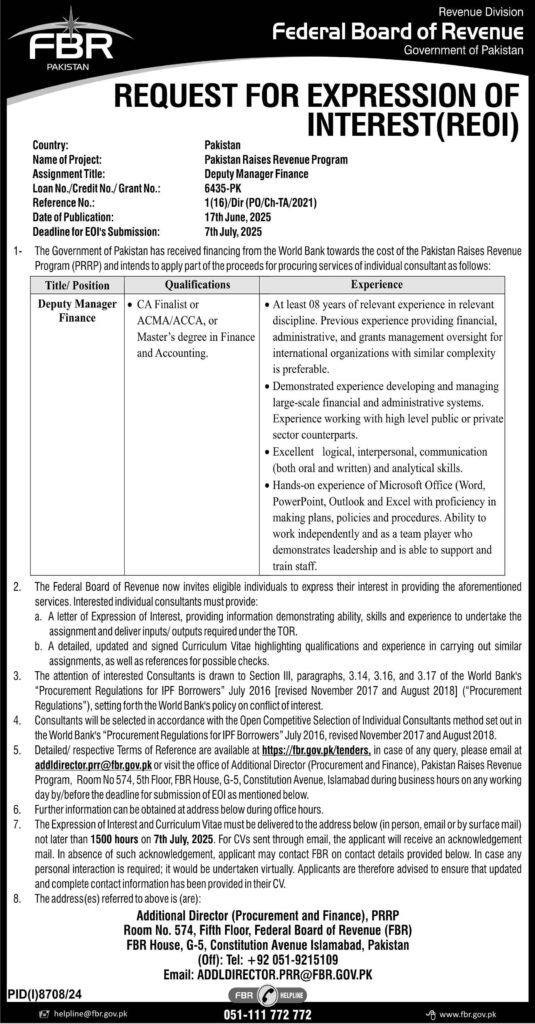 Jobs at Federal Board of Revenue (FBR)