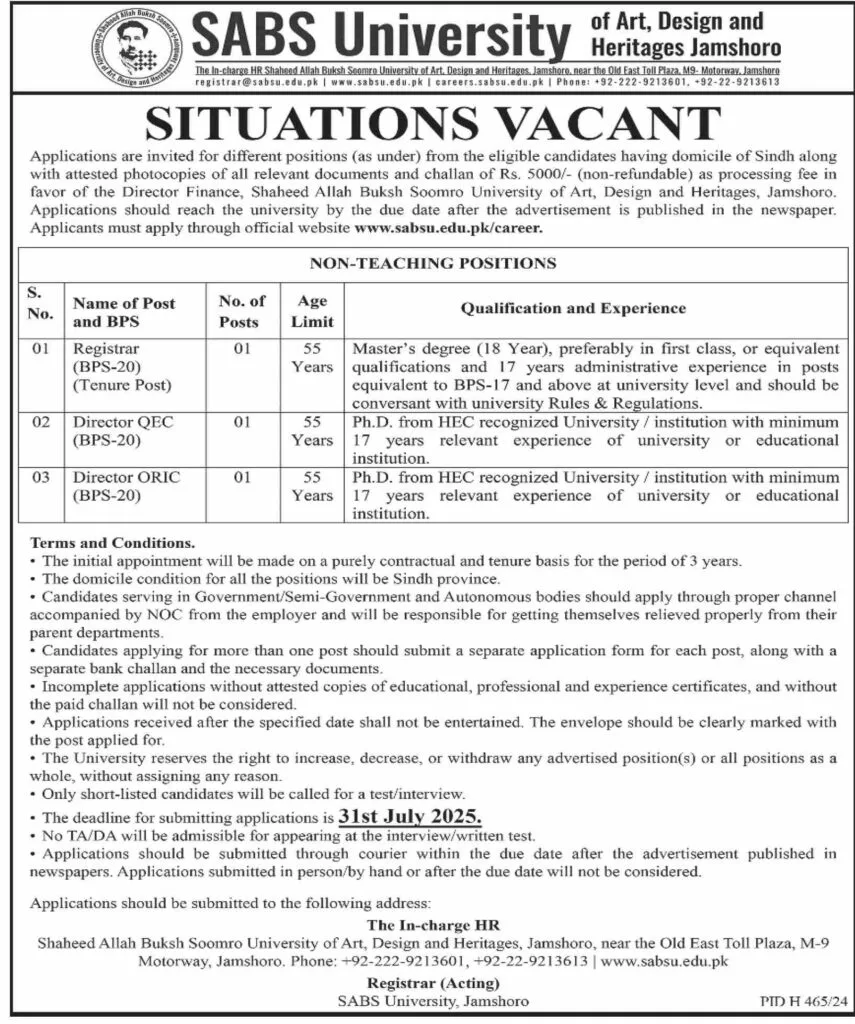 Jobs in SABS University of Art Design and Heritages