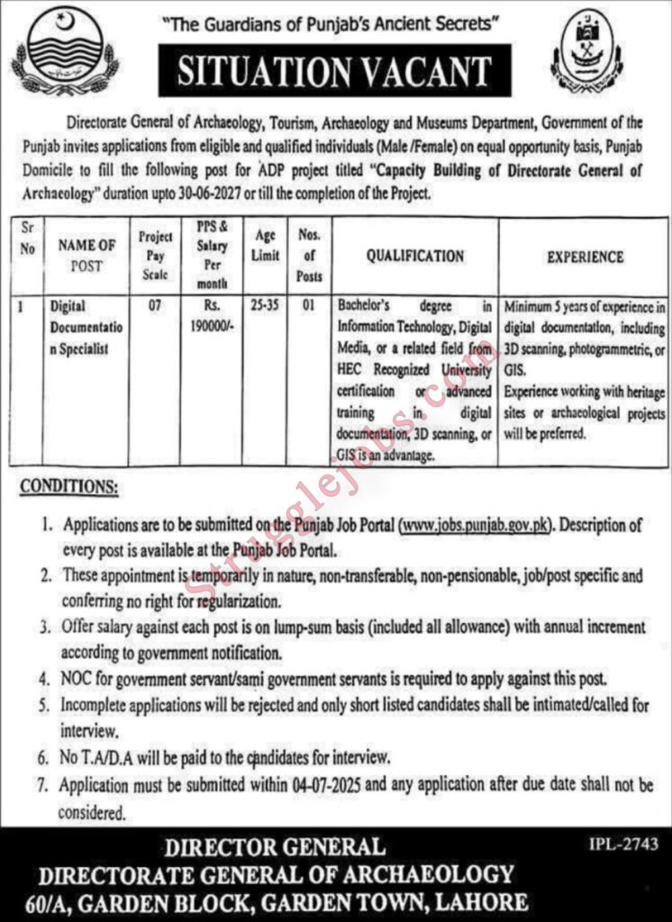 Directorate General Of Archaeology Tourism Jobs Opportunity in pakistan