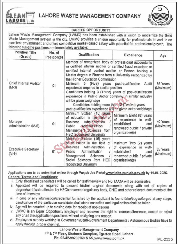 LWMC Jobs at Lahore Online Apply