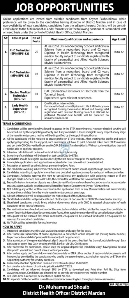 Exciting Jobs in District Health Office Mardan