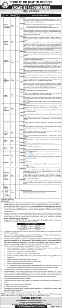 Peshawar Institute of Cardiology (PIC) MTI Jobs Online Apply