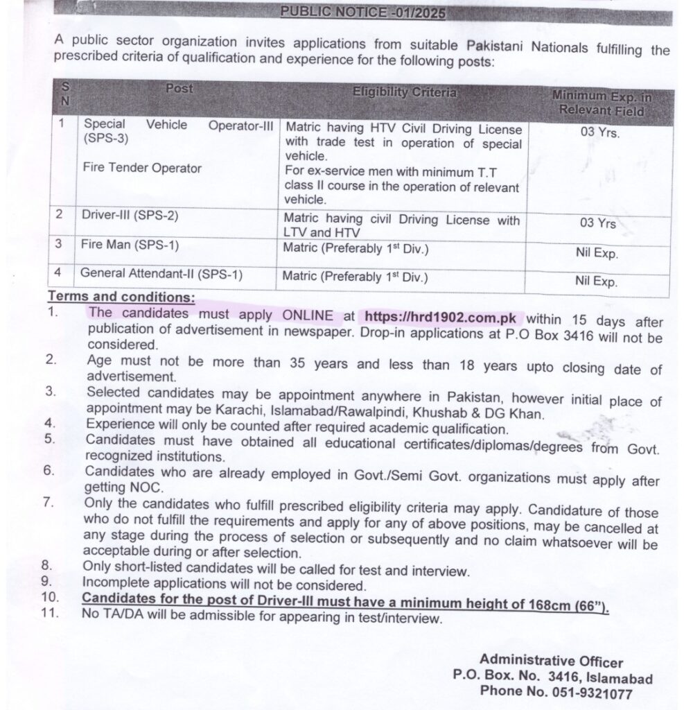 Public sector organization jobs Opportunity in islamabad