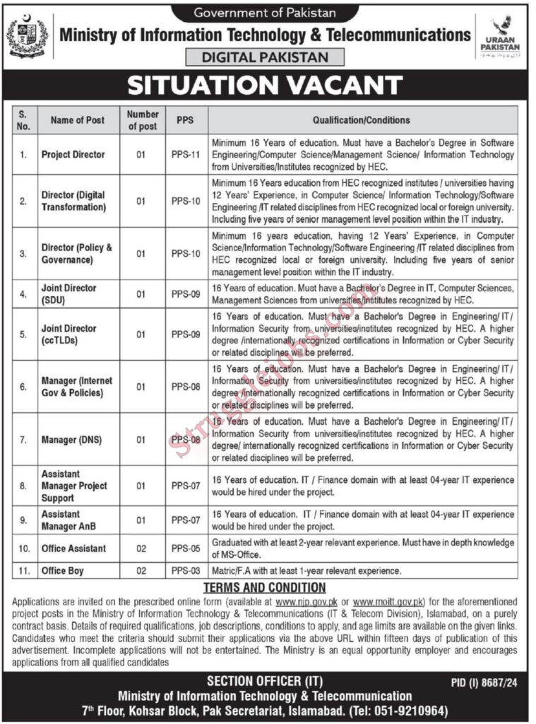 Ministry of Information Technology & Telecommunication Jobs 2025 Apply Online via NJP