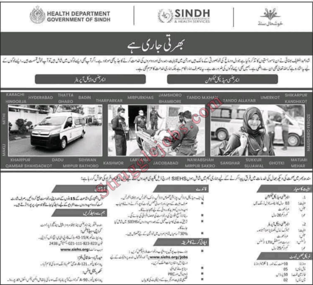 Jobs Opportunities at Sindh Integrated Emergency & Health Services (SIEHS)
