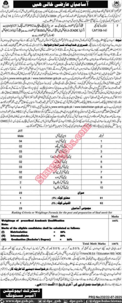 Government of Balochistan Teaching Jobs in District Mastung