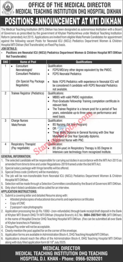 Medical Teaching Institution Jobs in D.I. Khan – Apply Now