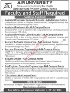 Jobs in Air University IT Assistant-A&A Campus Kamra