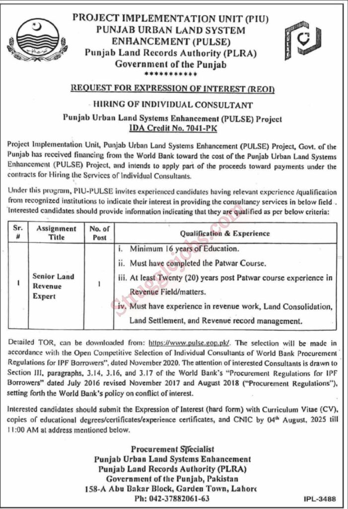 PLRA Jobs 2025 – Apply Online for Senior Land Revenue Expert