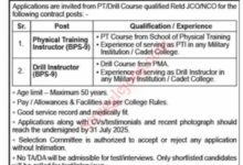WAPDA Cadet College Tarbela PT/Drill Jobs