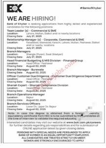 Bank of Khyber Jobs in Pakistan