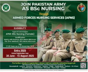 Join Pakistan Army as BSc Nursing Jobs