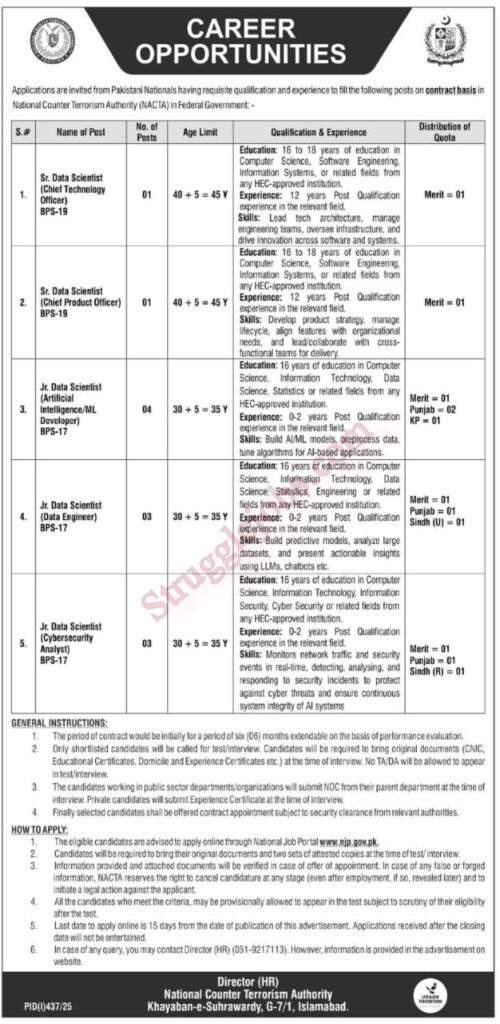 Jobs Open in National Counter Terrorism Authority Apply Now
