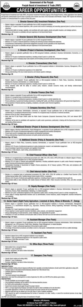Punjab Board of Investment & Trade PBIT exciting Jobs 2025 in Lahore