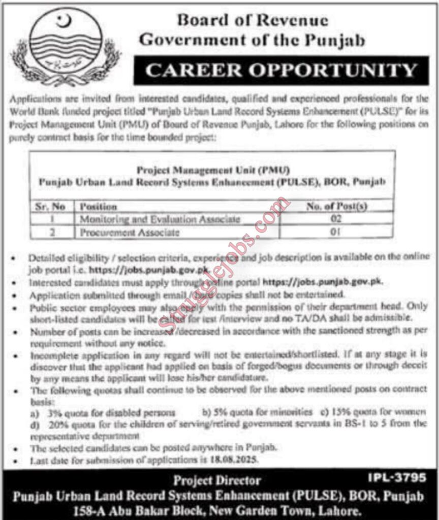 Board of Revenue Jobs in Lahore 2025 Apply Now