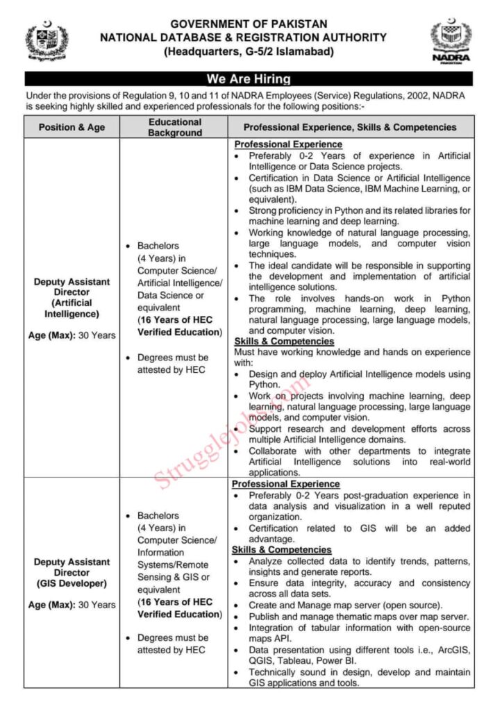 NADRA Deputy Assistant Director Jobs 2025