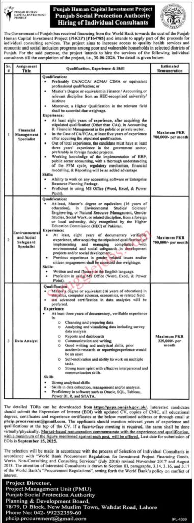 Punjab Human Capital Investment Jobs 2025 PSPA Consultants