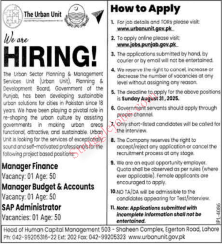 Manager Finance Jobs in Urban Unit 2025