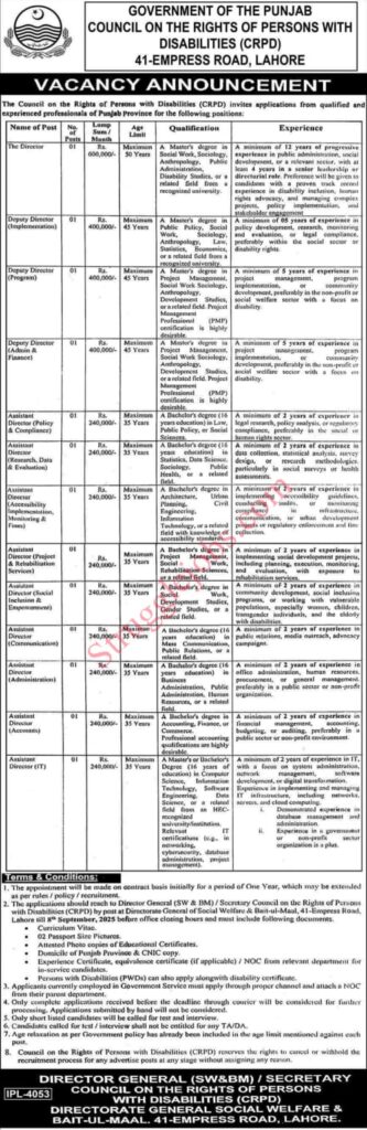 Government of Punjab CRPD Jobs 2025 – Apply Now