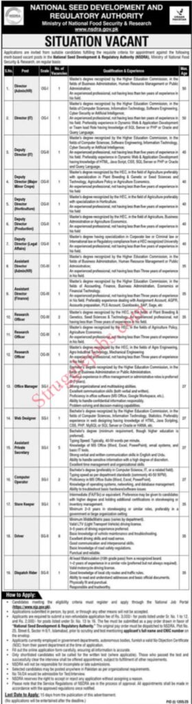 Jobs in National Seed Development & Regulatory Authority Jobs 2025