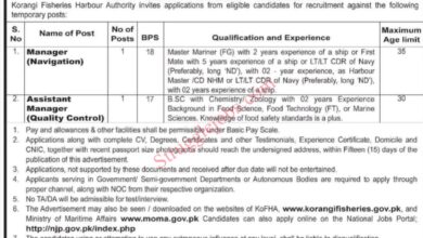 Manager Jobs in Korangi Fisheries Harbour Authority 2025