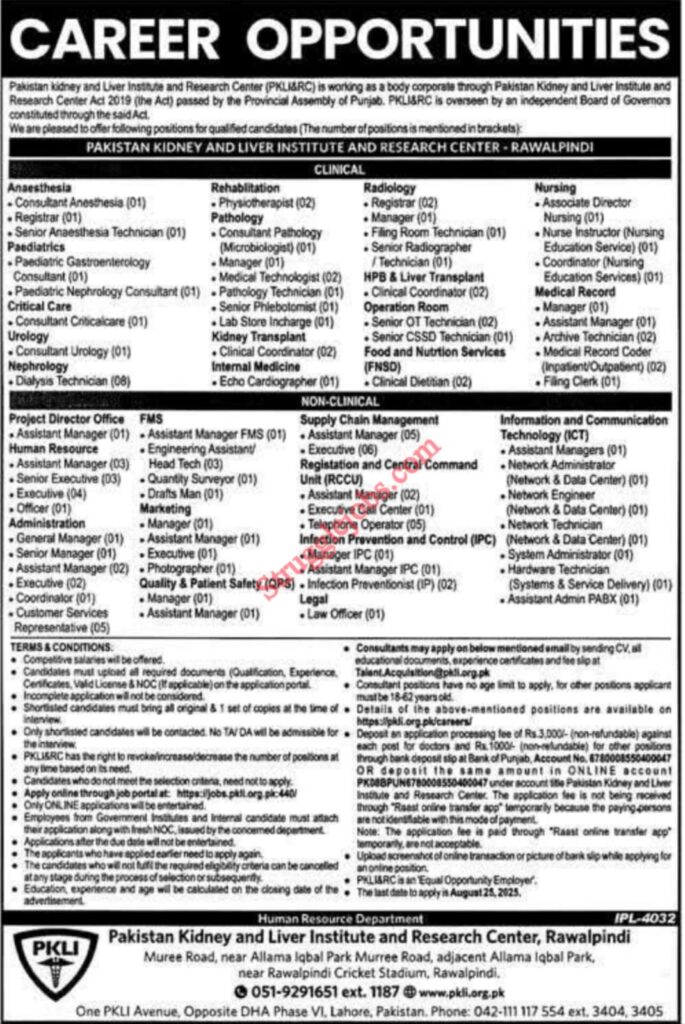 PKLI&RC Rawalpindi Jobs 2025 Apply Online August