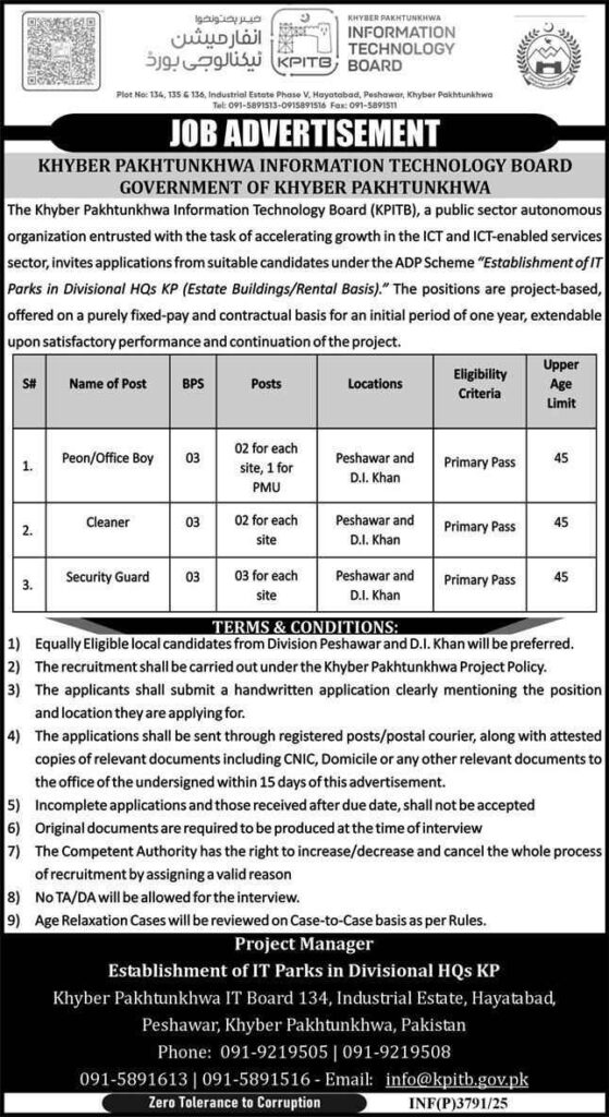 KPITB Jobs Latest 2025 in Peshawar & D.I. Khan