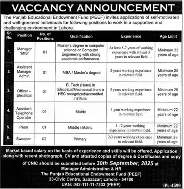 PEEF Exciting Jobs 2025 Apply Now for Manager MIS