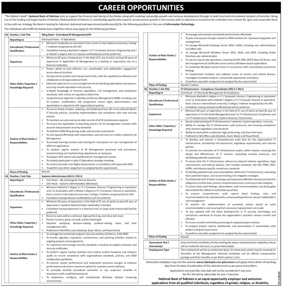 Jobs in NBP 2025 IT Professionals Apply Online