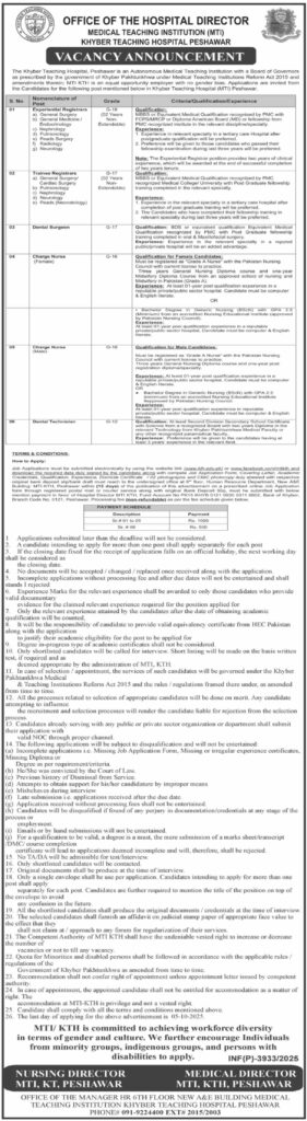 Khyber Teaching Hospital Peshawar Jobs 2025