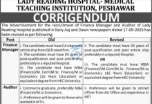Finance Manager Jobs in Lady Reading Hospital MTI Peshawar 2025