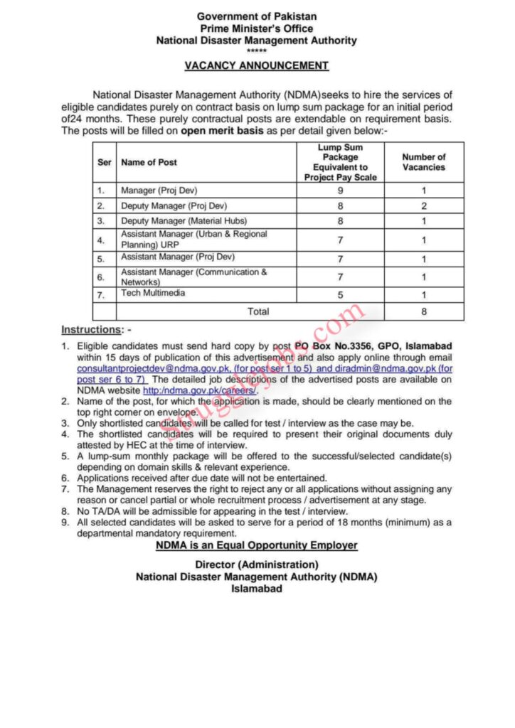 NDMA Jobs 2025 Apply Online National Disaster Management Authority Vacancies