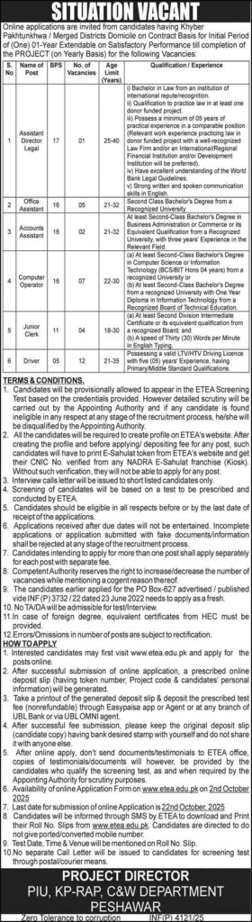 KP-RAP Project Jobs 2025 Apply Online via ETEA