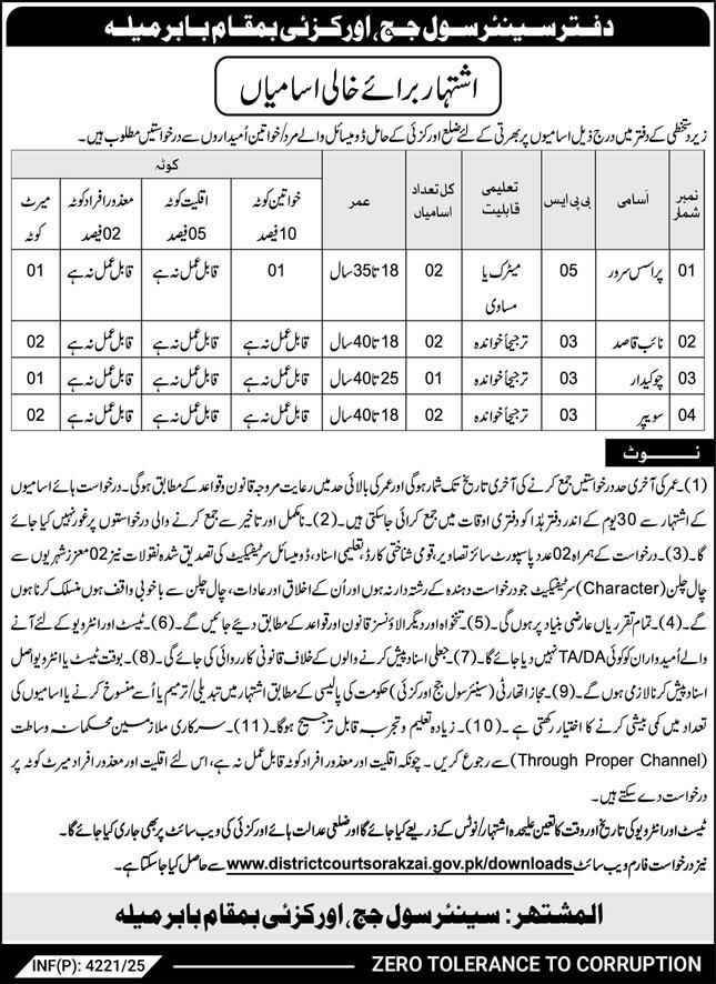 District Courts Orakzai Jobs 2025